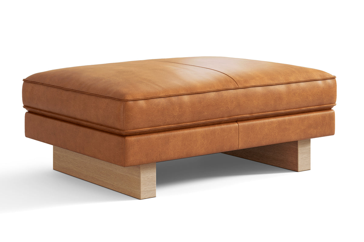 Valencia Alaina Top Grain Leather Ottoman, Cognac