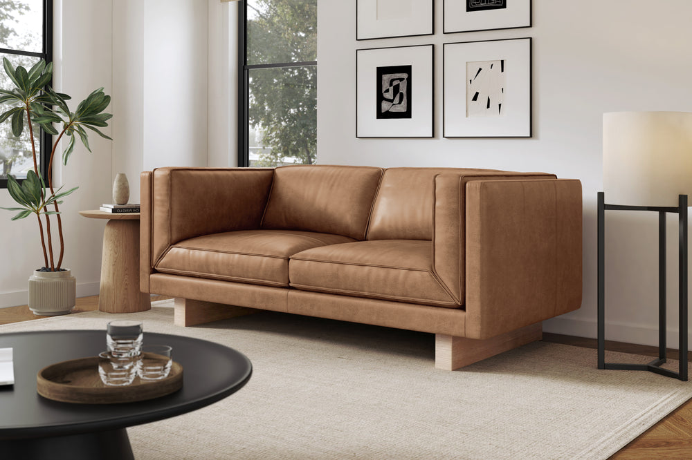 Valencia Alaina Top Grain Leather Loveseat Sofa, Brown