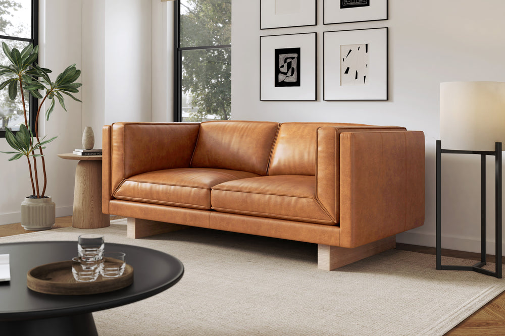 Valencia Alaina Top Grain Leather Loveseat Sofa, Cognac