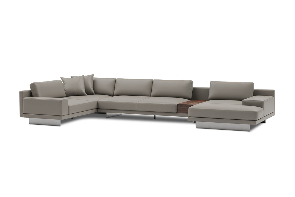 Valencia Alessandro Top Grain Leather Modular Sectional Right Chaise Sofa, Modern Grey