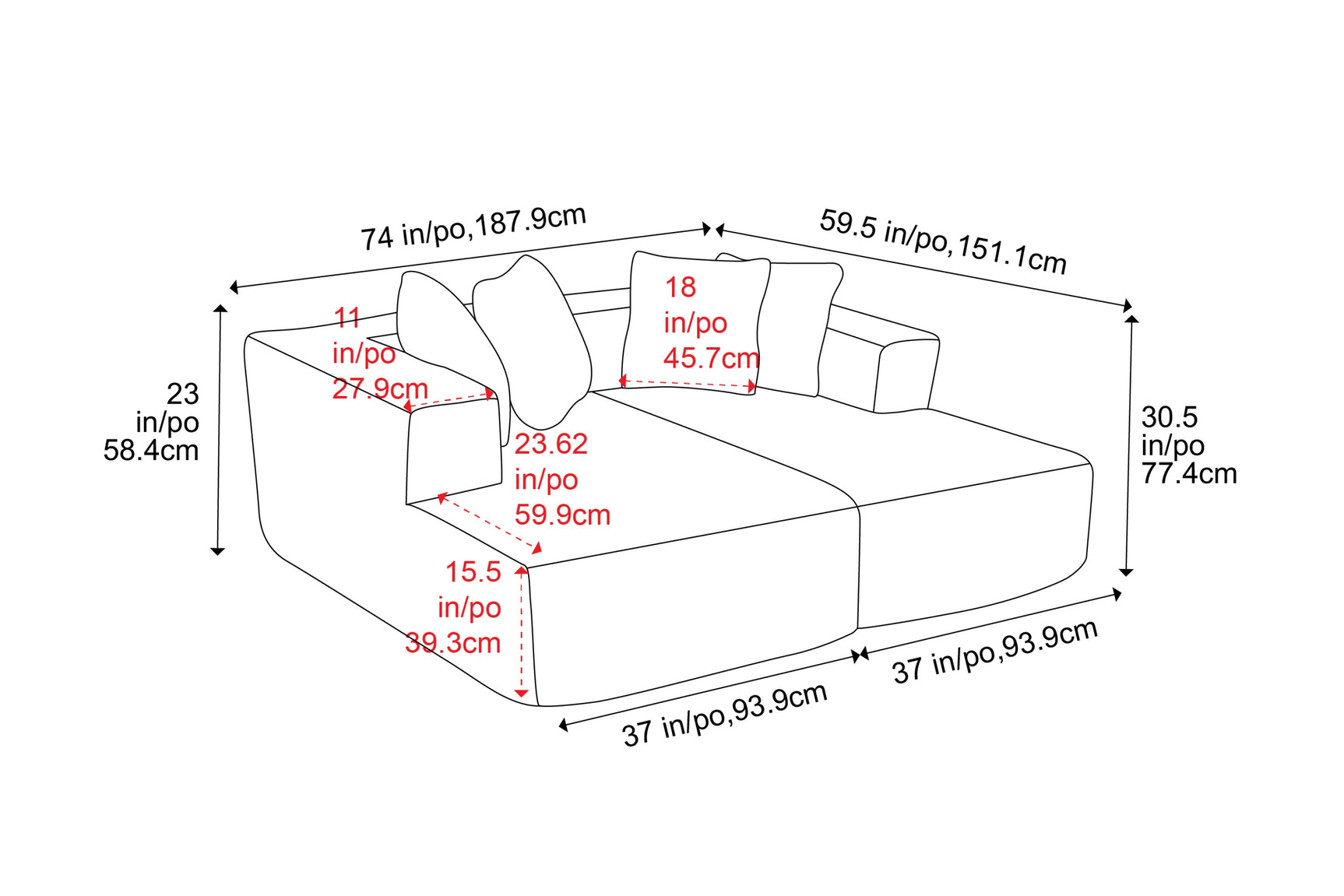 Alexus Corduroy Fabric Sectional Sofa