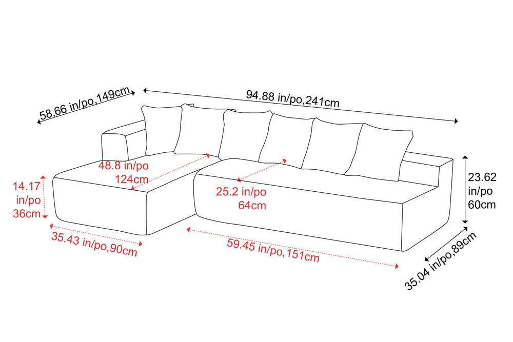 Valencia Alexus Corduroy Fabric Left Chaise Sectional Sofa, Light Grey