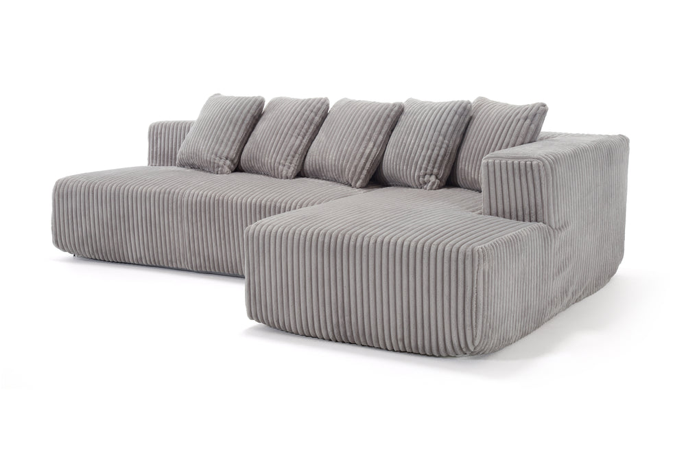 Valencia Alexus Corduroy Fabric Right Chaise Sectional Sofa, Light Grey