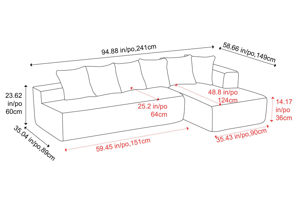 Valencia Alexus Corduroy Fabric Right Chaise Sectional Sofa, Light Grey