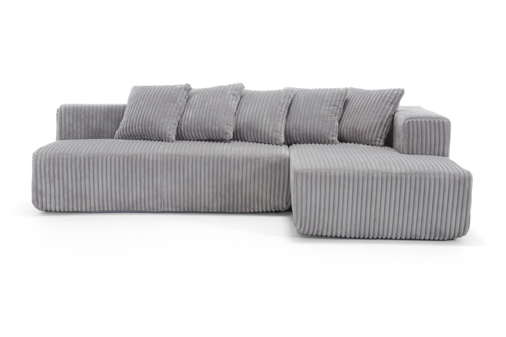 Valencia Alexus Corduroy Fabric Right Chaise Sectional Sofa, Light Grey