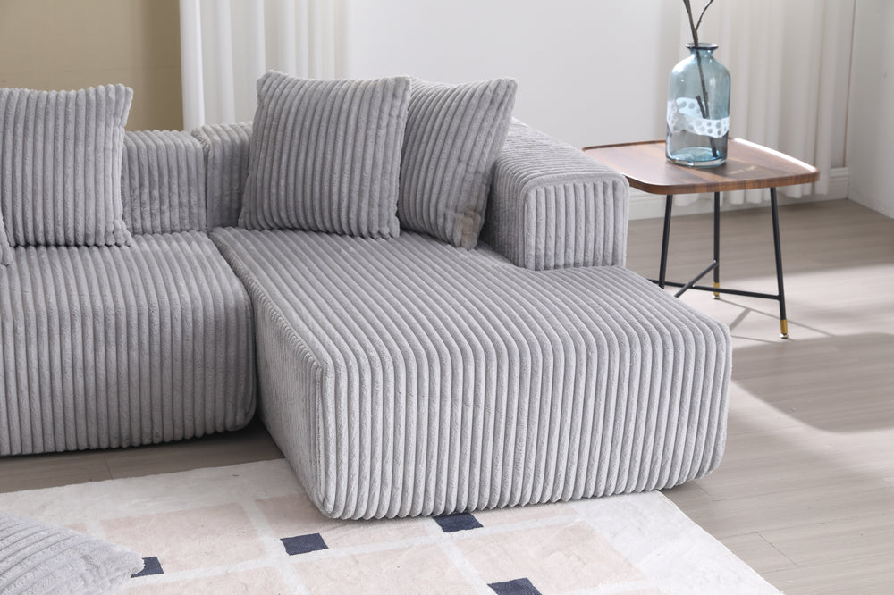 Valencia Alexus Corduroy Fabric U-Shape Sectional Sofa, Light Grey