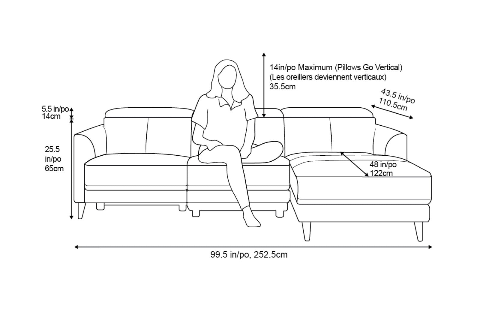 Valencia Andria Black Leather Reclining Sectional Sofa | Modern Luxury Size diagram