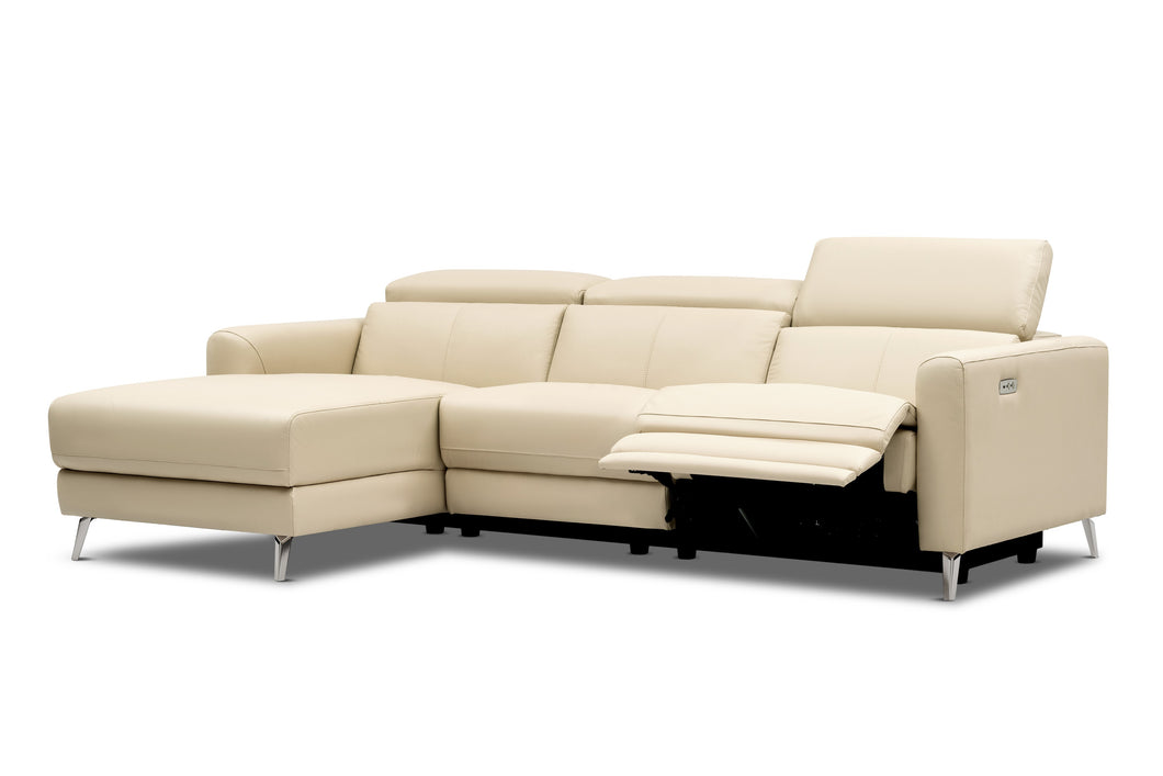 Valencia Andria Modern Left Hand Facing Top Grain Leather Reclining Sectional Sofa, Beige Color Front View White background picture