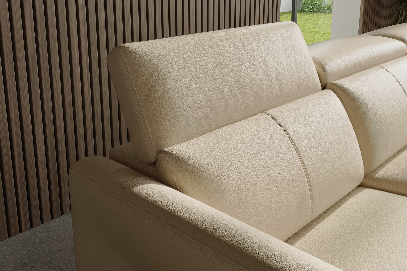 Valencia Andria Modern Right Hand Facing Top Grain Leather Reclining Sectional Sofa, Beige Color Detailed drawing