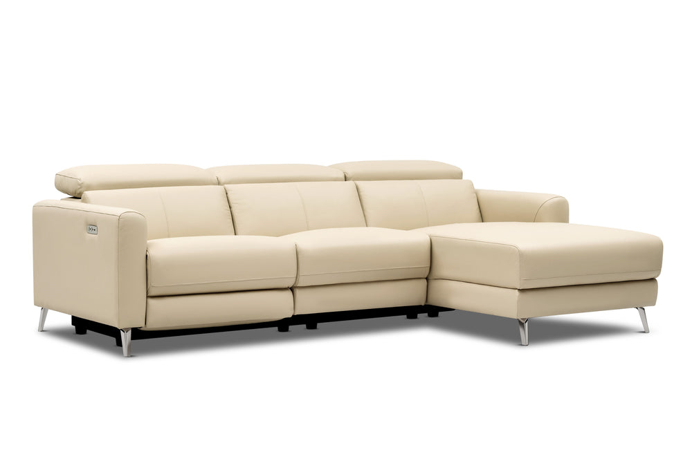 Valencia Andria Modern Right Hand Facing Top Grain Leather Reclining Sectional Sofa, Beige Color