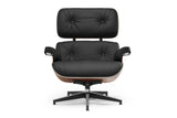 Armoni Eames Replica Top Grain Leather Lounge Chair & Ottoman, Black - Straight Front View in White Background.