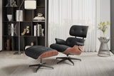 Armoni Eames Replica Top Grain Leather Lounge Chair & Ottoman, Black - Right Angled View in a Living Room.
