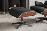 Armoni Eames Replica Top Grain Leather Lounge Chair & Ottoman, Black - Swivel Ottoman's Right Angled View in a Living Room.