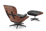Armoni Eames Replica Top Grain Leather Lounge Chair & Ottoman, Black - Left Side's Back Angled View in White Background.