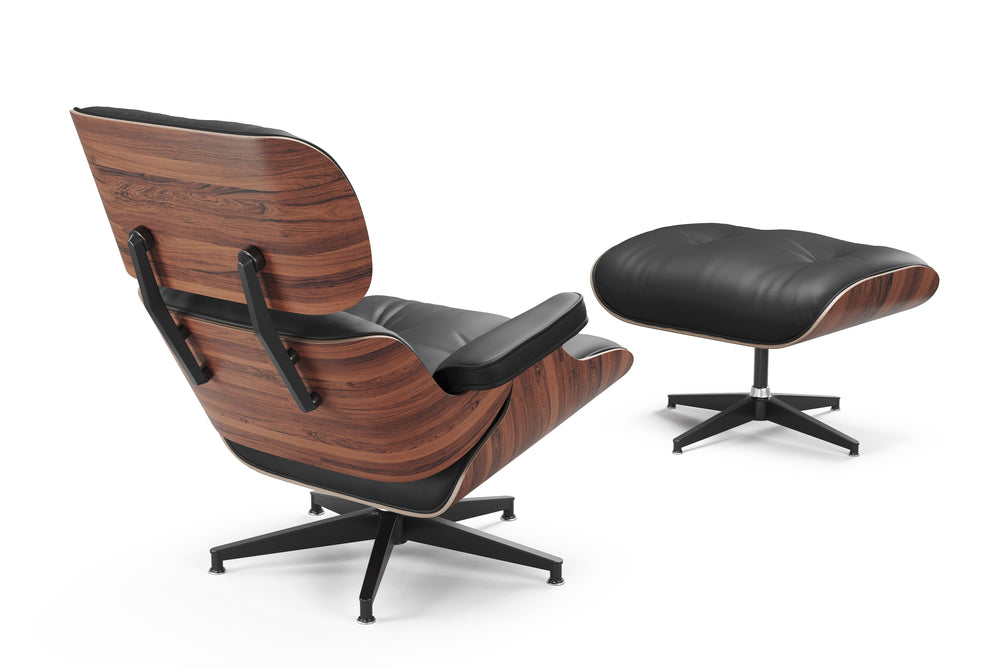 Valencia Armoni Top Grain Leather Lounge Chair & Ottoman, Black Color