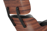 Armoni Eames Replica Top Grain Leather Lounge Chair & Ottoman, Black - Back Side's Top View in a Living Room.