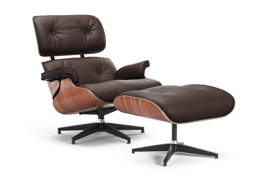 Valencia Armoni Eames Replica Top Grain Leather Lounge Chair & Ottoman, Dark Chocolate Color