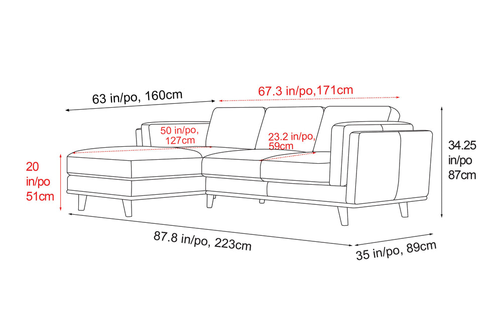 Valencia Artisan Top Grain Leather Three Seats with Left Chaise Leather Sofa, Cognac