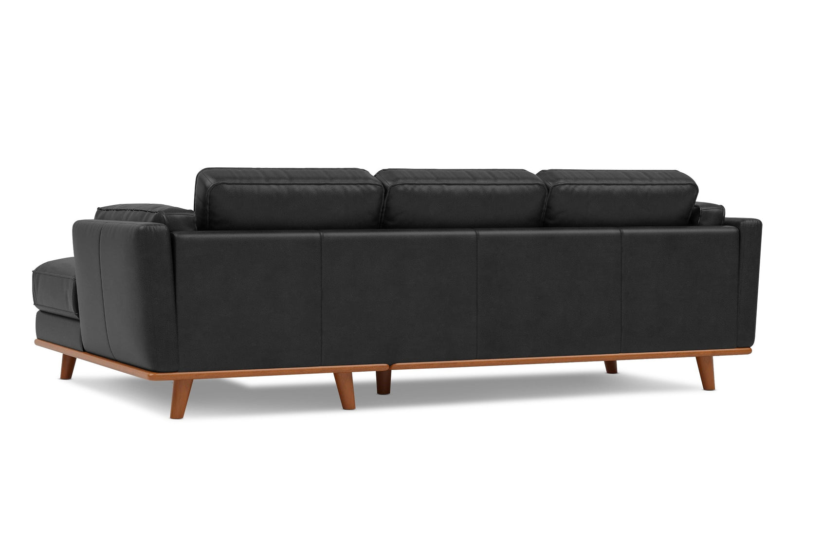 Valencia Artisan Top Grain Leather Three Seats with Right Chaise Leather Black Sofa Back view White background picture