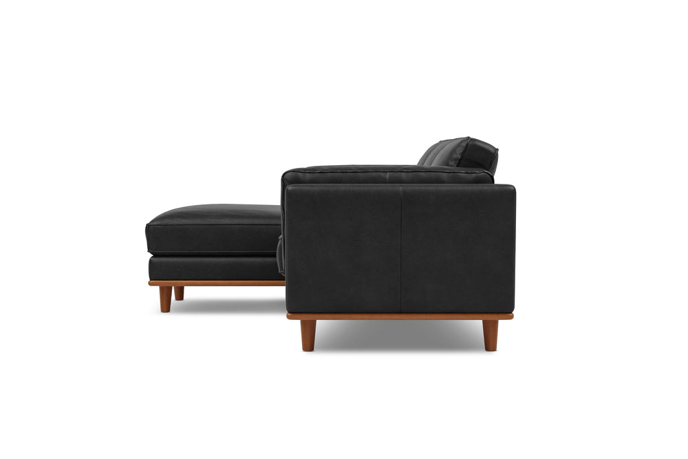 Valencia Artisan Top Grain Leather Three Seats with Left Chaise Leather Sofa, Black Color