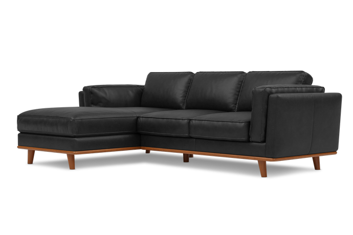 Valencia Artisan Top Grain Leather Black Sofa Front view