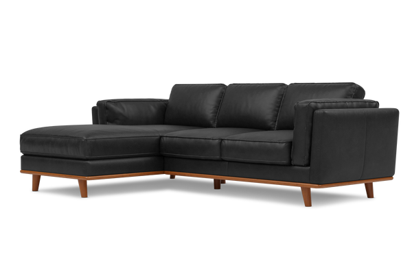 Valencia Artisan Top Grain Leather Black Sofa Front view