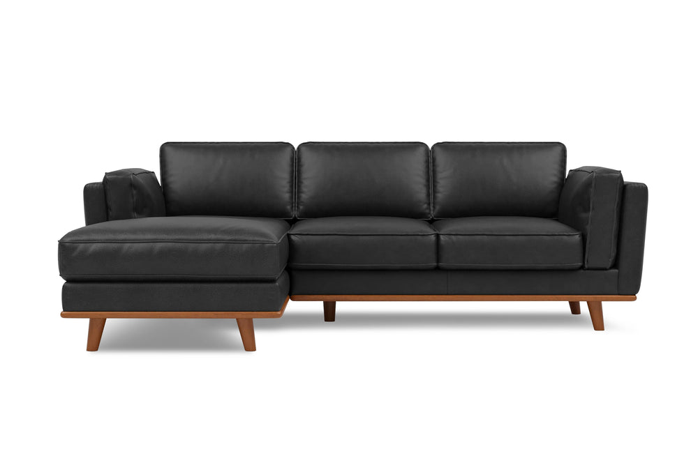 Valencia Artisan Top Grain Leather Three Seats with Left Chaise Leather Sofa, Black Color