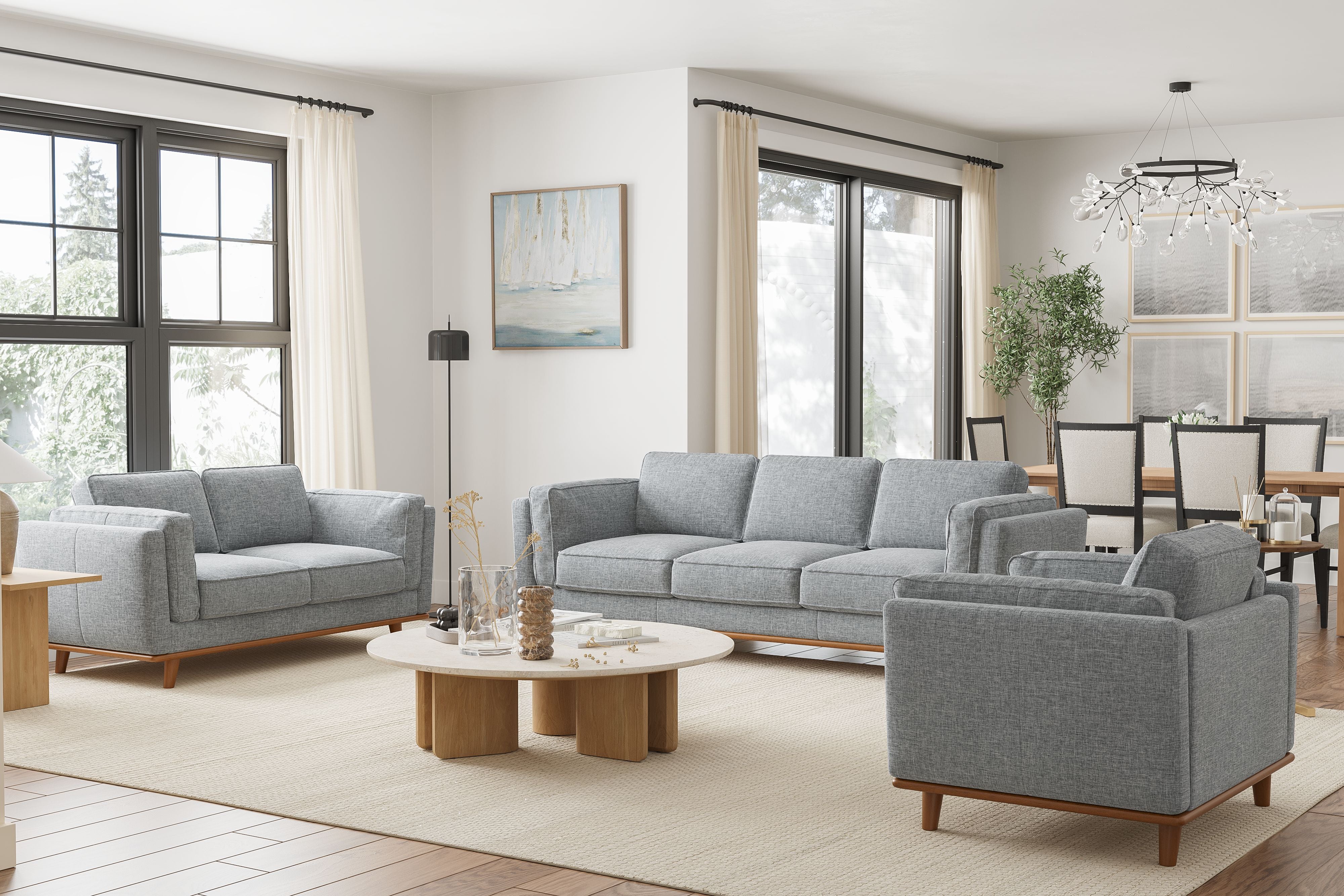 Valencia Artisan Swiss Linen Living Room Sofa, Alder Wood Legs And Frame, High-Density Foam