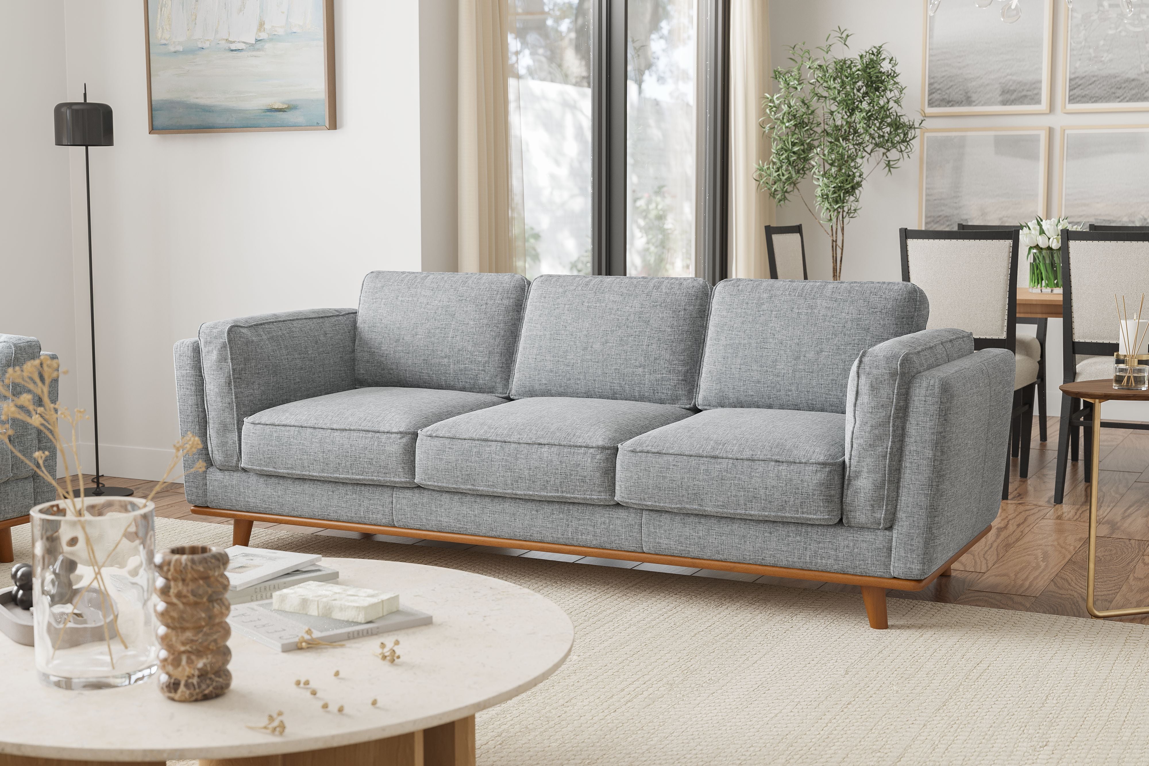 Valencia Artisan Swiss Linen Living Room Sofa, Alder Wood Legs And Frame, High-Density Foam
