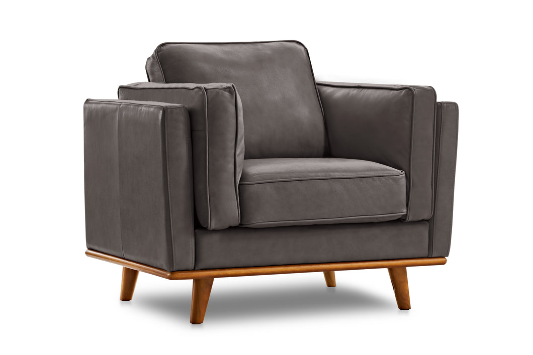 Valencia Artisan Top Grain Leather Accent Chair, Modern Grey