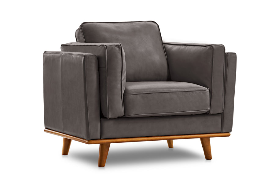 Valencia Artisan Top Grain Leather Accent Chair, Modern Grey