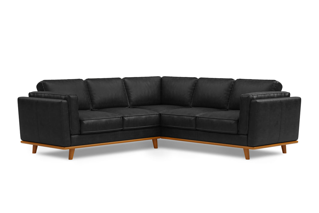 Valencia Artisan L-Shape Corner Leather Sectional Black Sofa Front view White background picture