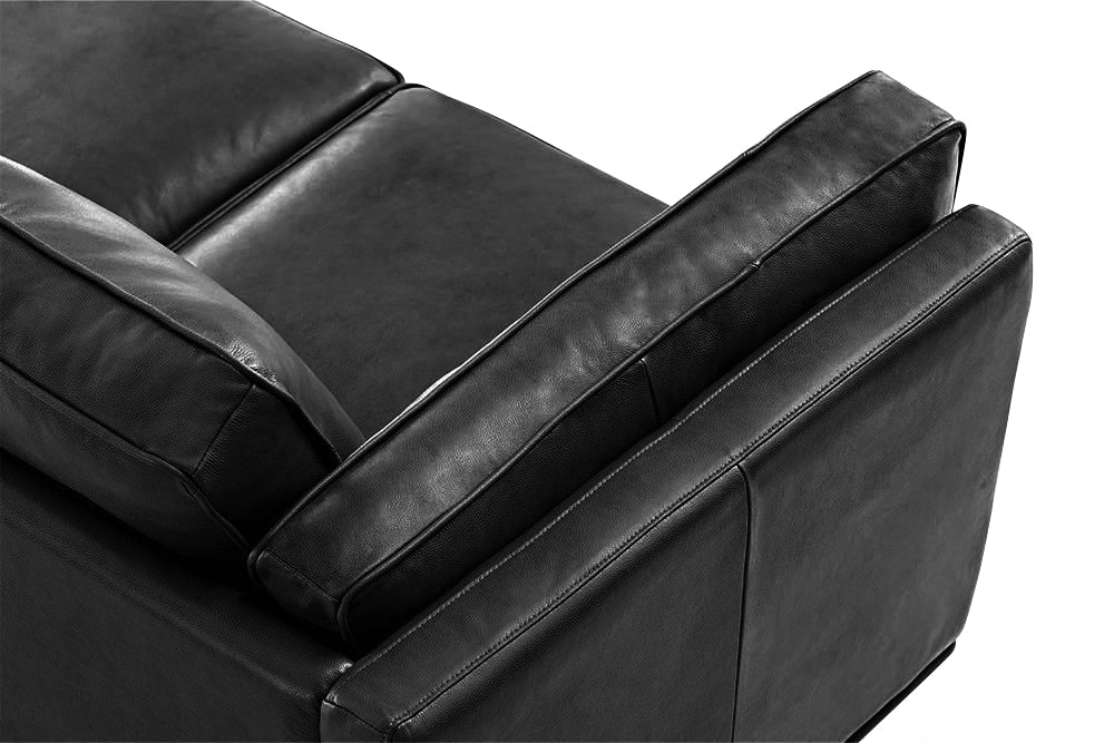 Valencia Artisan L-Shape Corner Leather Sectional Sofa, Black