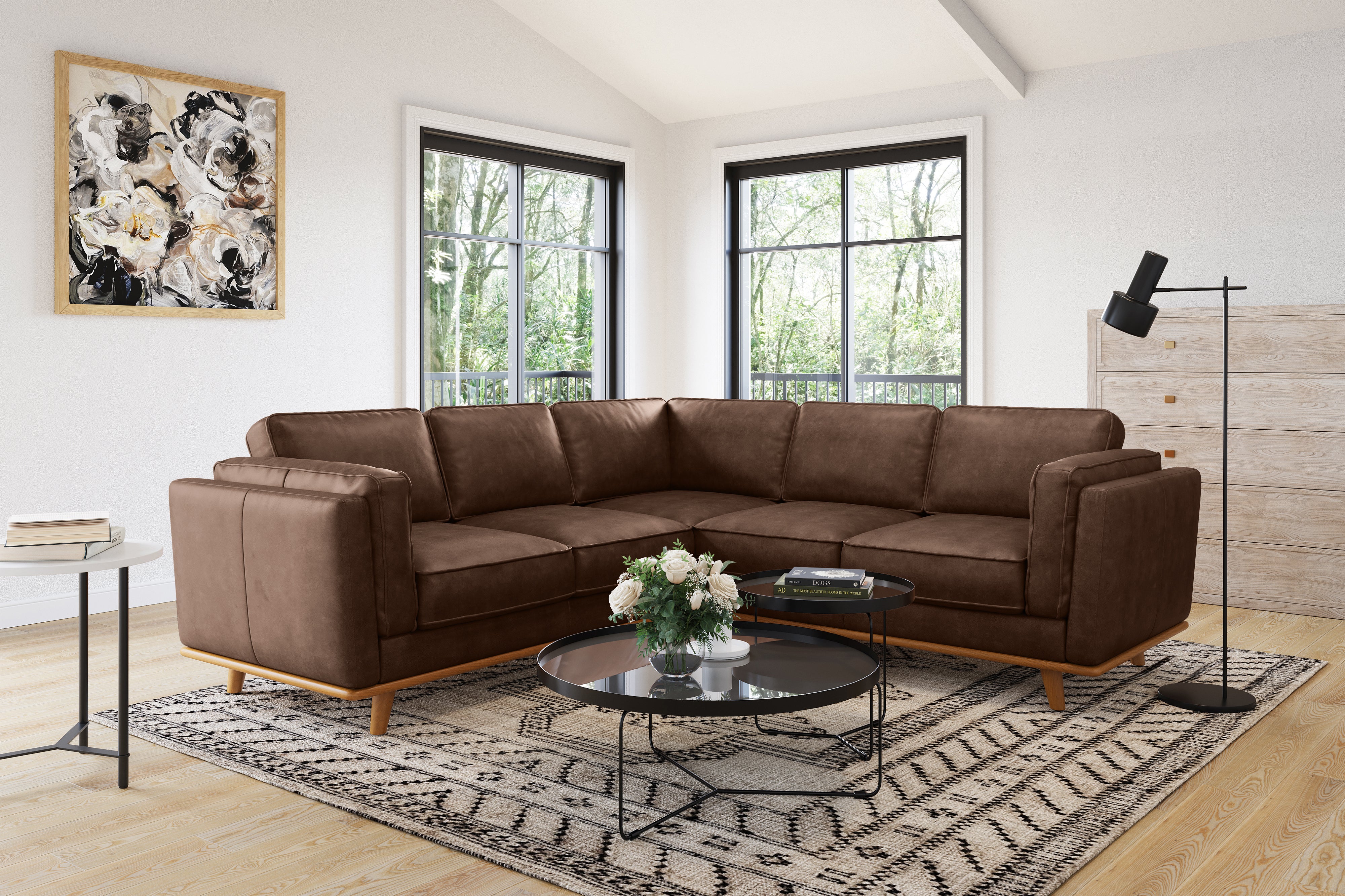 Valencia Artisan L Shape Corner Leather Sectional Sofa Dark Chocolate