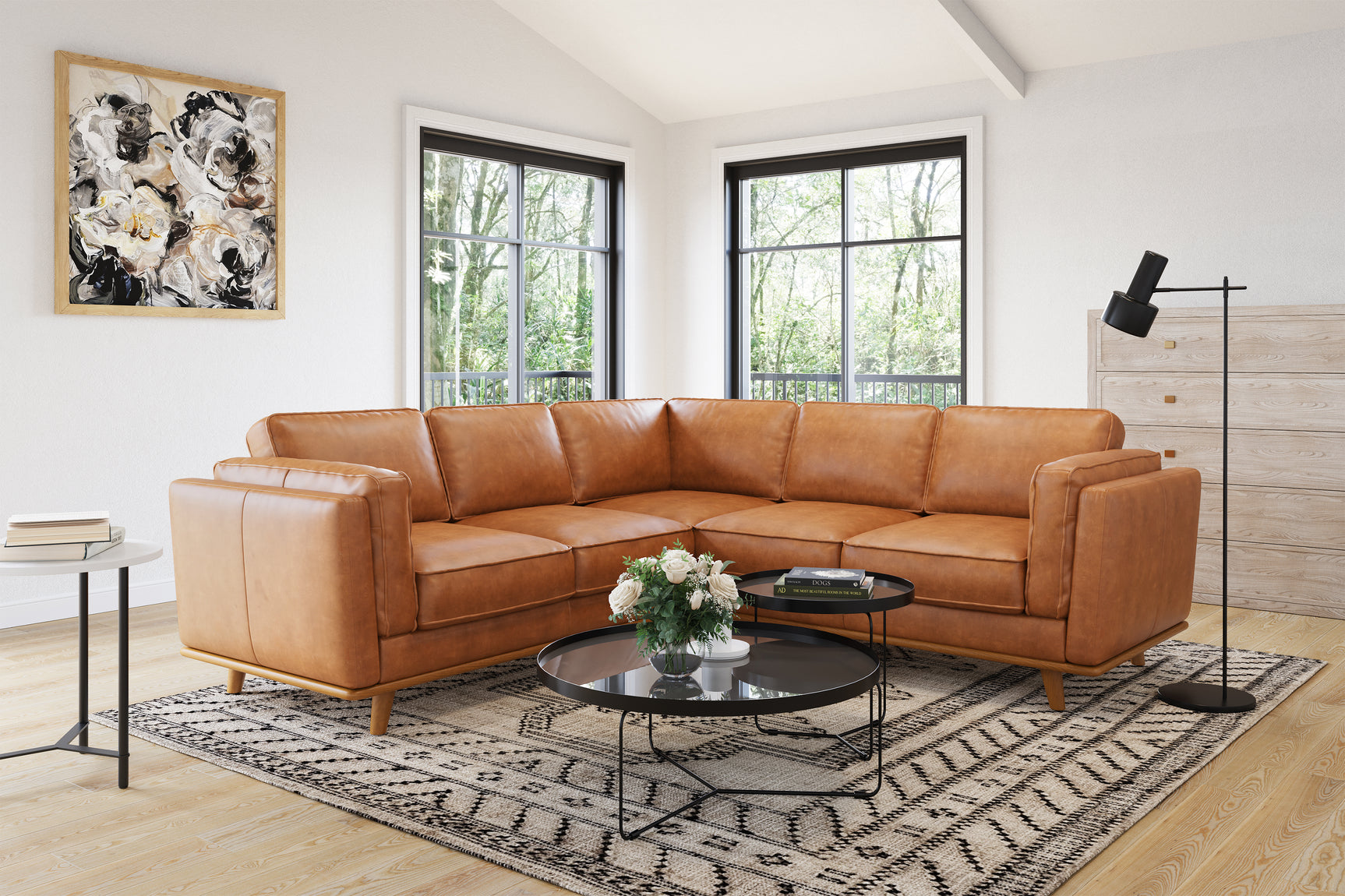 Valencia Artisan L-Shape Corner Leather Sectional Sofa, Cognac Scene map