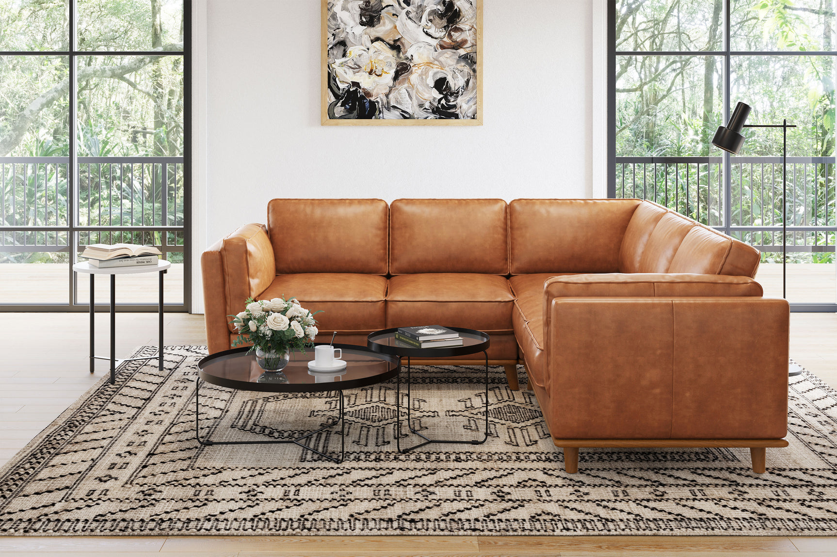 Valencia Artisan L-Shape Corner Leather Sectional Sofa, Cognac Right side picture