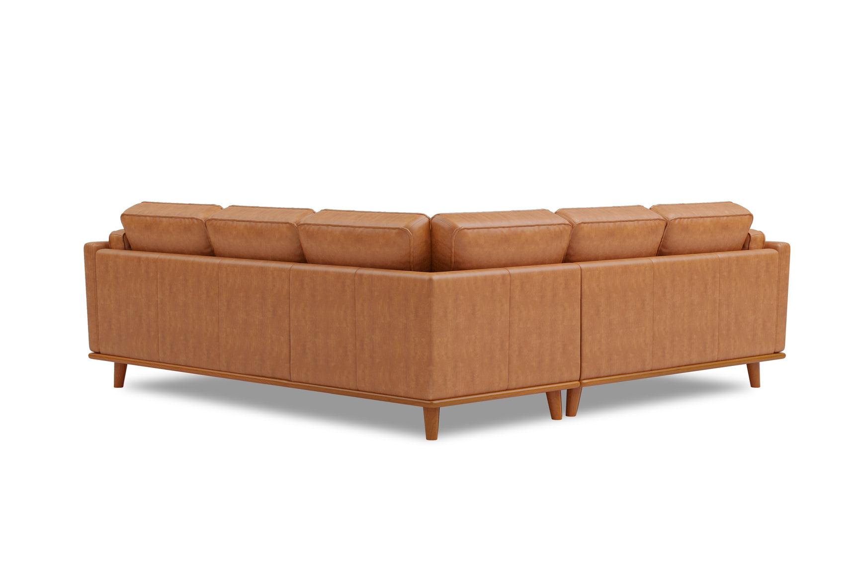 Valencia Artisan L-Shape Corner Leather Sectional Sofa, Cognac Back view White background diagram