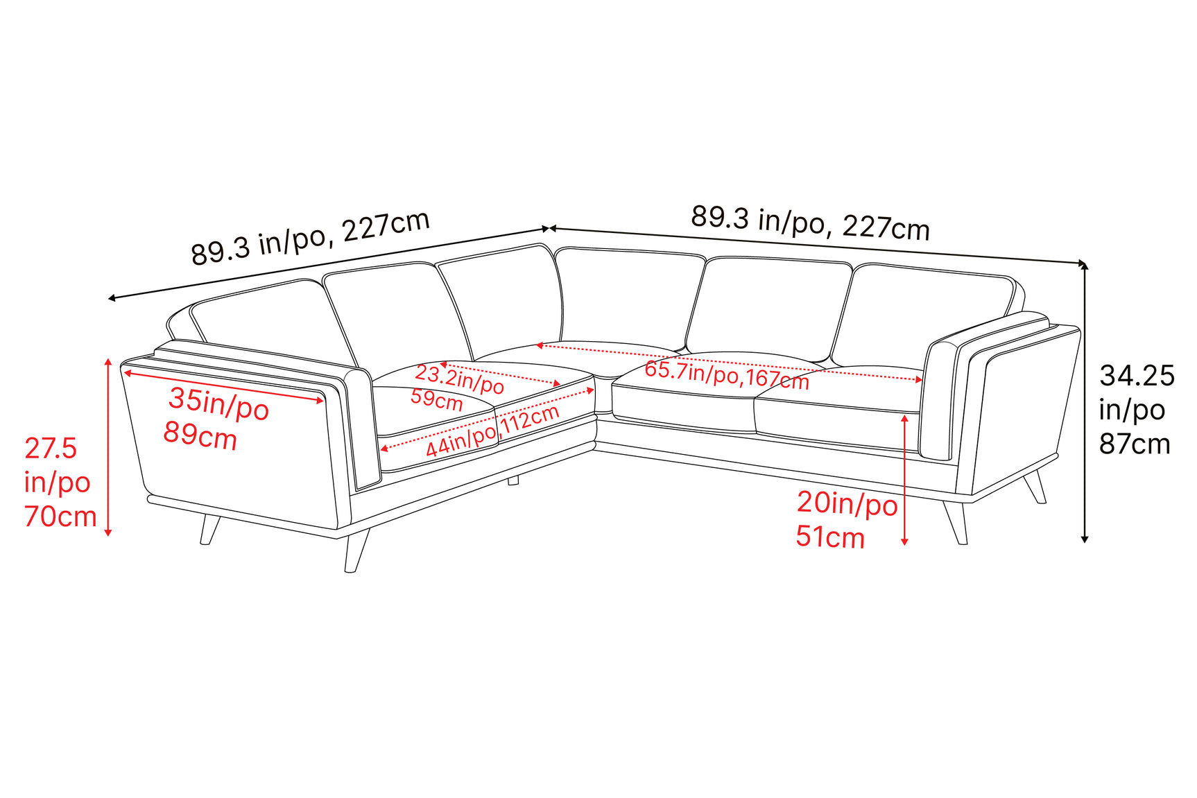 Valencia Artisan L-Shape Corner Leather Sectional Sofa, Cognac Size drawing