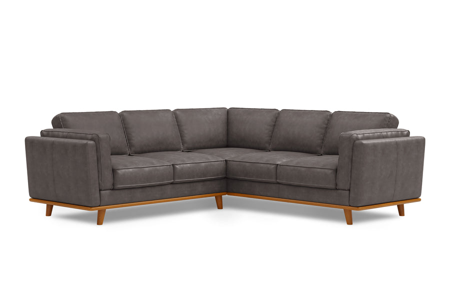 Valencia Artisan Top Grain Leather L-Shape Corner Sectional Sofa, Modern Grey