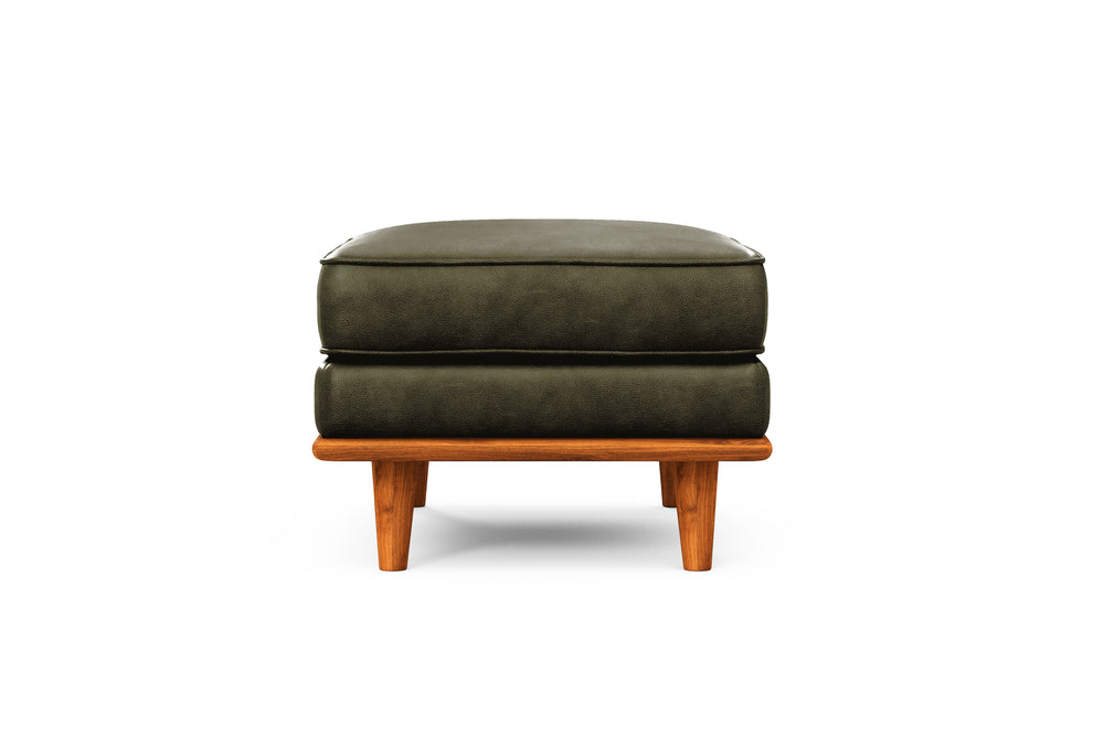 Valencia Artisan Top Grain Leather Ottoman, Green