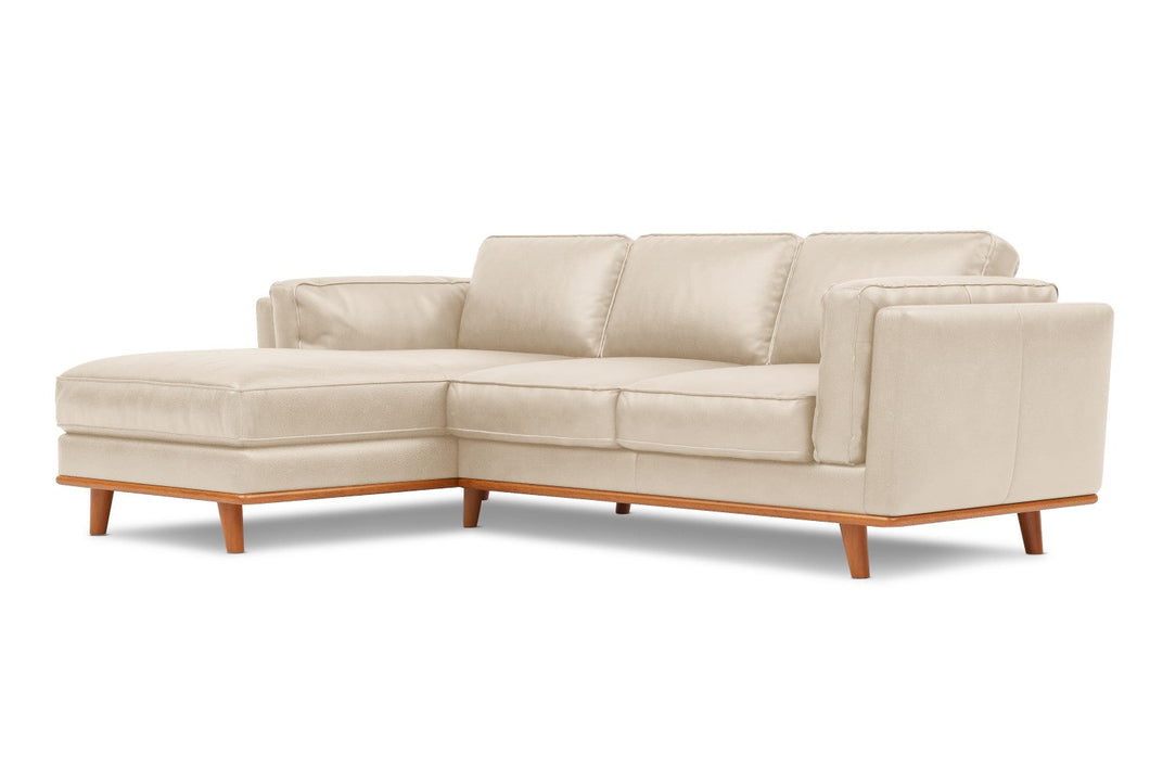 Valencia Artisan Top Grain Leather Three Seats with Left Chaise Sofa, Beige