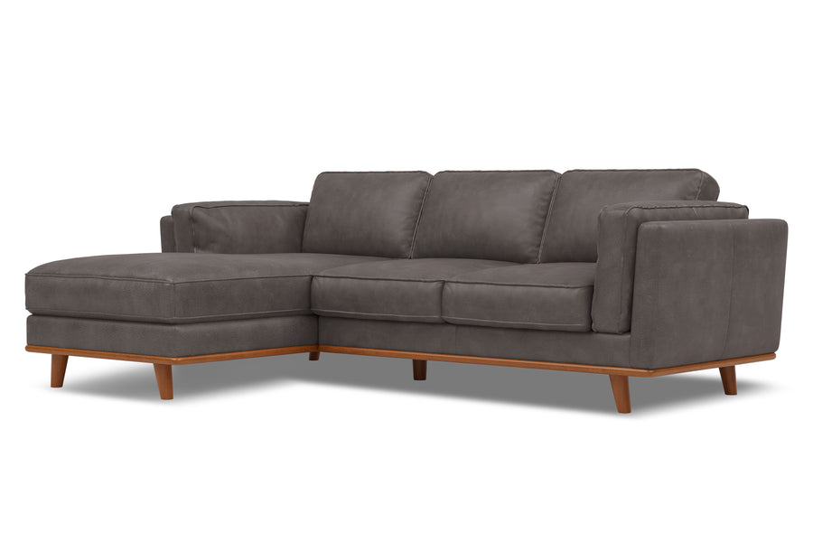 Valencia Artisan Top Grain Leather Three Seats with Left Chaise Sofa, Modern Grey