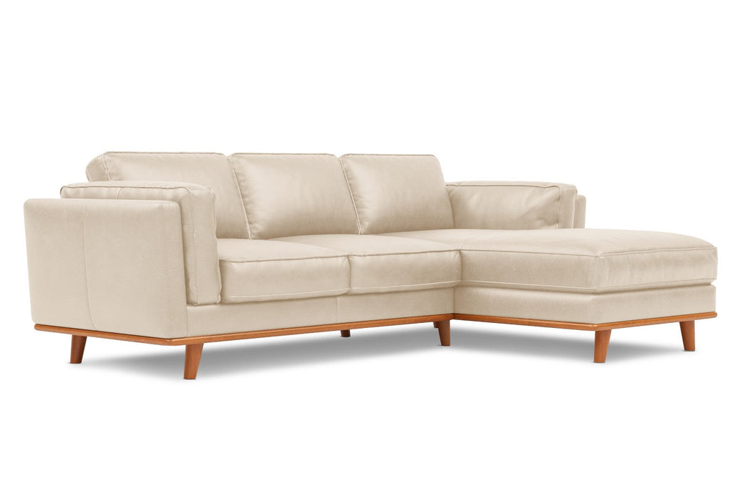 Valencia Artisan Top Grain Leather Three Seats with Right Chaise Sofa, Beige