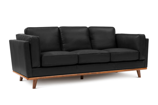 Black Valencia Artisan Wide Three Seats Leather Sofa,  White background diagram
