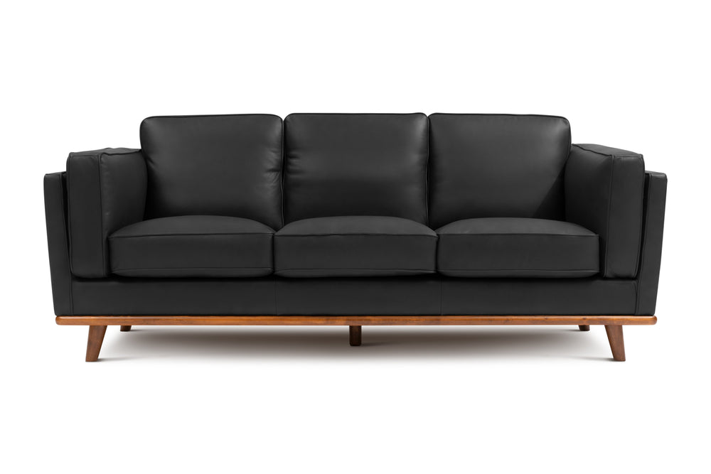 Valencia Artisan Wide Three Seats Leather Sofa, Black