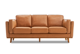 Valencia Artisan Wide Three Seats Leather Cognac Color Sofa Front View