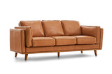 Valencia Artisan Wide Three Seats Leather Cognac Color Sofa White background diagram