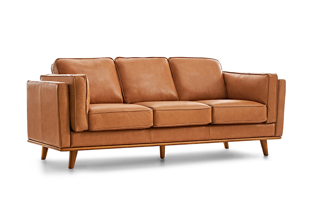 Valencia Artisan Wide Three Seats Leather Cognac Color Sofa White background diagram