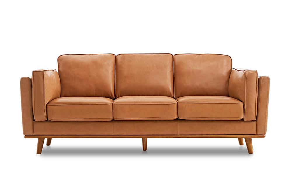 Valencia Artisan Wide Three Seats Leather Cognac Color Sofa Front View