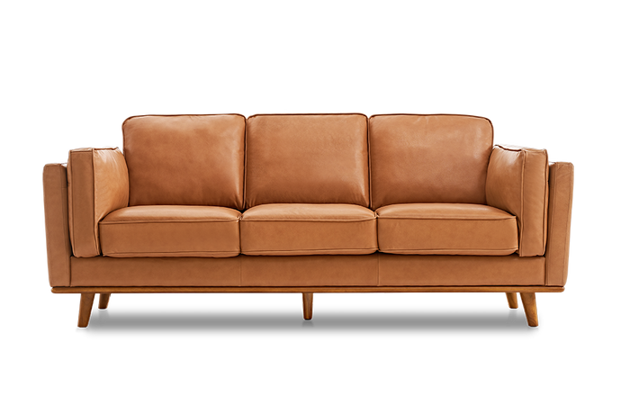 Valencia Artisan Wide Three Seats Leather Sofa, Cognac Color